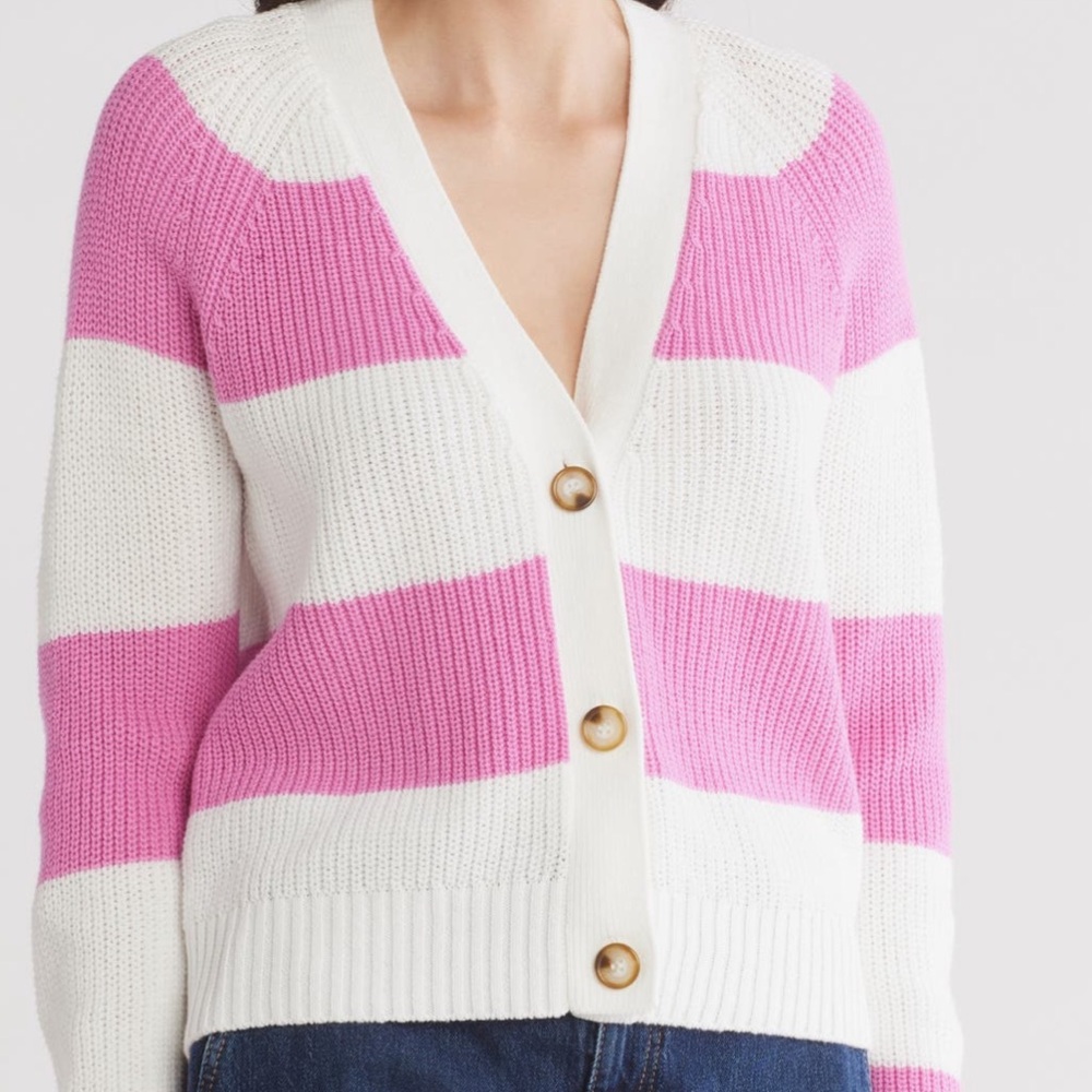 DESIGN 365 VARSITY STRIPE CARDIGAN TOP SIZE M MSRP $128.00 NWT